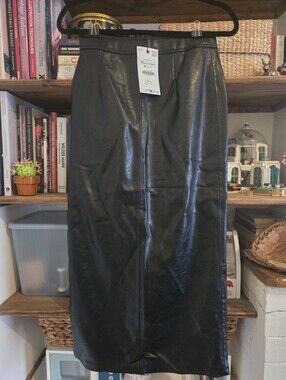 Zara Black Faux Leather Pencil Skirt